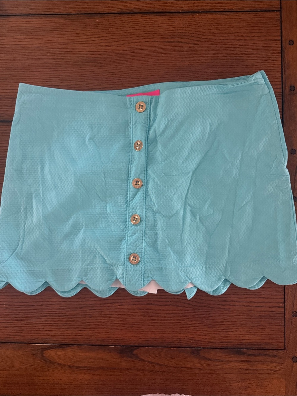 Lilly Pulitzer Aqua Button-Front Scalloped Mini Skirt
